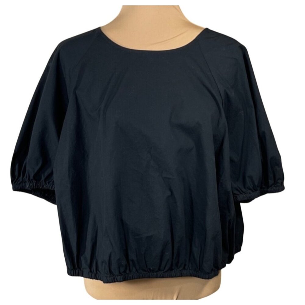 A New Day Top Cropped Size 2X Elastic Hem Black Cotton Short Sleeve